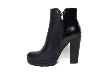 Women's leather demi-season shoes isolated on white background