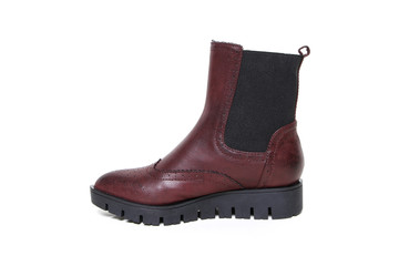 Brown women's leather demi-season shoes isolated on white background