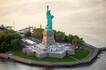 New York Statue of Liberty from aerial view