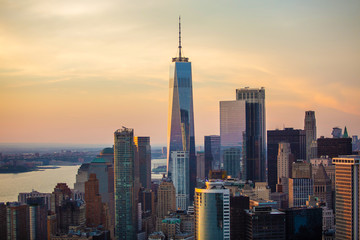 Lower Manhattan and Financial District skyline view - obrazy, fototapety, plakaty