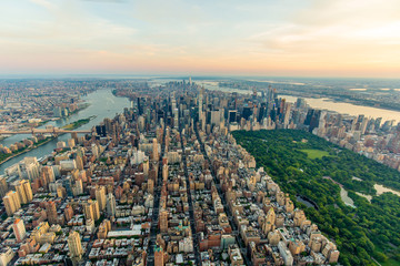 New York city at sunset aerial view