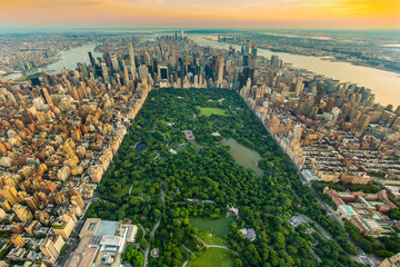 New York Central park aerial view in summer - obrazy, fototapety, plakaty