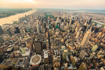 New York city at sunset aerial view