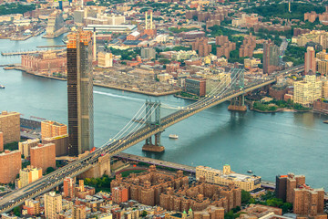 Aerial view of Brooklyn and Manhattan bridges