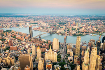 Aerial view of Brooklyn and Manhattan bridges