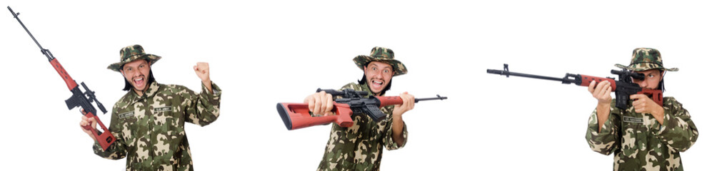 Fototapeta premium Soldier with weapons isolated on white