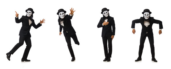 Man with scary mask isolated on white