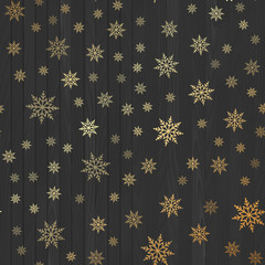 Naklejka na ściany i meble Falling gold snow or snowflakes on black background. Vector