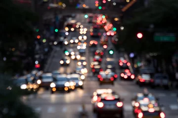 Photo sur Plexiglas TAXI de new york Abstract blurred lights of evening traffic on 42nd Street in Midtown Manhattan New York City