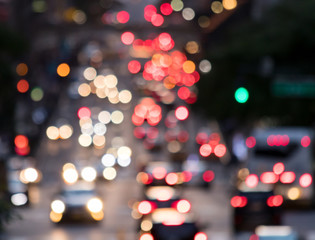 Light blurs from car headlights in New York City abstract background