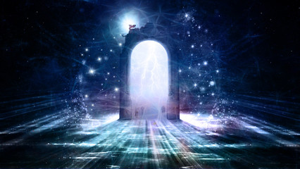 Multicolored 3d rendering Doorway to Another Dimension - obrazy, fototapety, plakaty