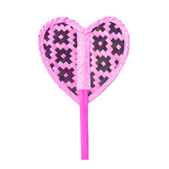 Small mobile bamboo pink fan isolated on white background