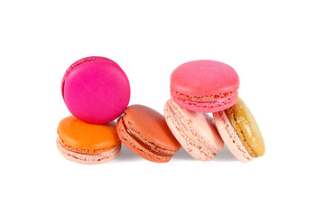 Tasty colorful macaroon on white background