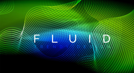 Neon glowing fluid wave lines, magic energy space light concept, abstract background wallpaper design, ripple texture illustration
