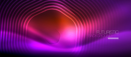 Neon glowing lines, magic energy space light concept, abstract background wallpaper design