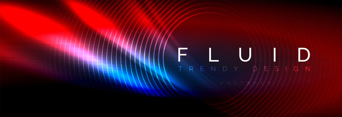 Neon glowing fluid wave lines, magic energy space light concept, abstract background wallpaper design