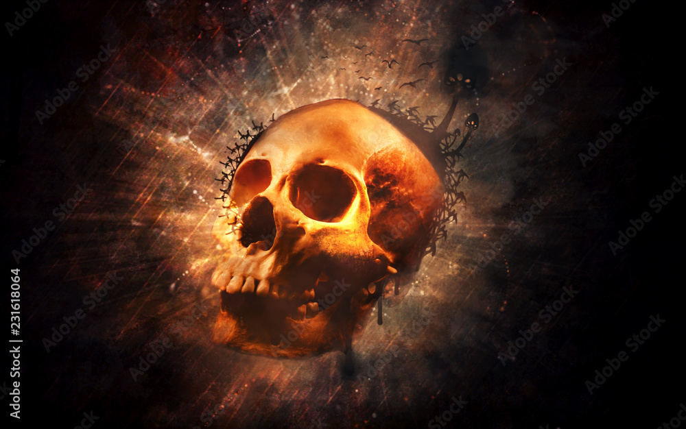 Poster abstract artistic skull on an abstract multicolored background
