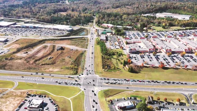 Aerial footage of existing and new developments next to highway in North Georgia