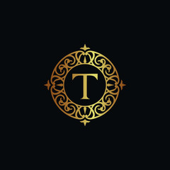 Vintage old style logo icon golden. Royal hotel, Premium boutique, Fashion logo, restaurant logo, VIP logo. Letter T logo, Premium quality logo.