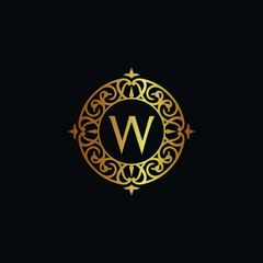 Vintage old style logo icon golden. Royal hotel, Premium boutique, Fashion logo, restaurant logo, VIP logo. Letter W logo, Premium quality logo.