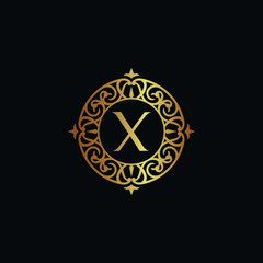 Vintage old style logo icon golden. Royal hotel, Premium boutique, Fashion logo, restaurant logo, VIP logo. Letter X logo, Premium quality logo.