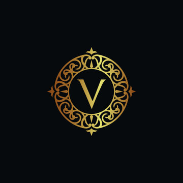 Vintage old style logo icon golden. Royal hotel, Premium boutique, Fashion logo, restaurant logo, VIP logo. Letter V logo, Premium quality logo.