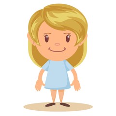 Cartoon cute girl stands in a confident pose. Colorful vector isolated kids illustration.