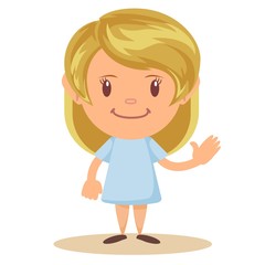 Cartoon cute girl stands in a confident pose. Colorful vector isolated kids illustration.