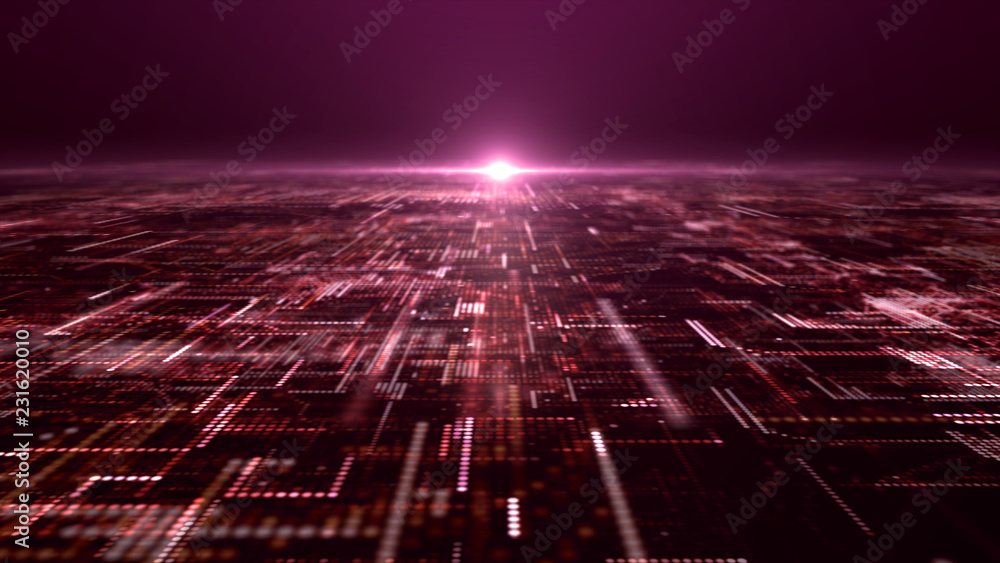 Poster Futuristic digital matrix particles grid virtual reality abstract cyber space environment background