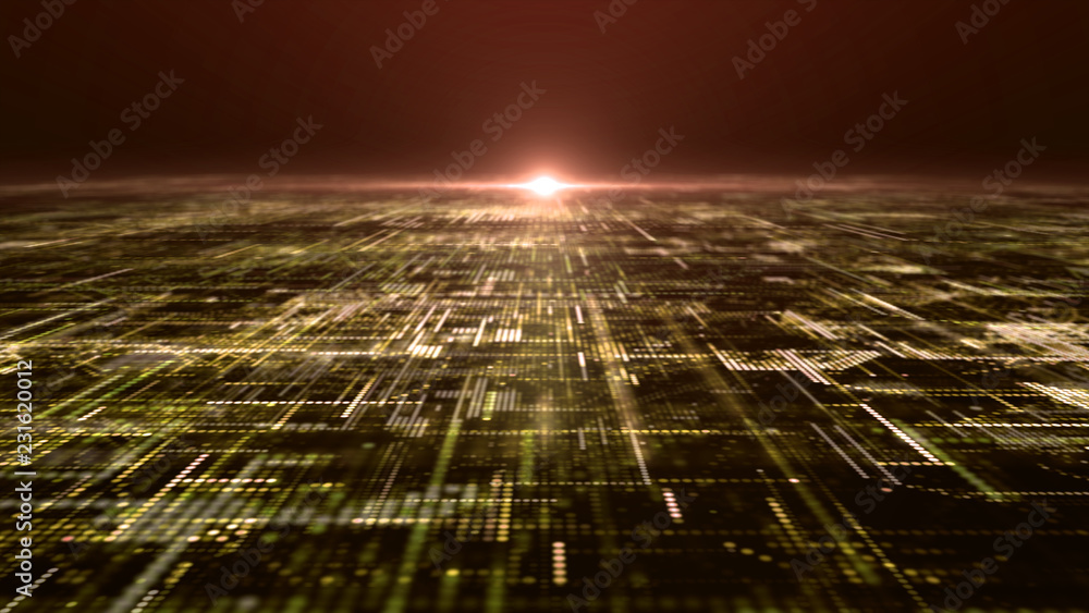 Poster Futuristic digital matrix particles grid virtual reality abstract cyber space environment background