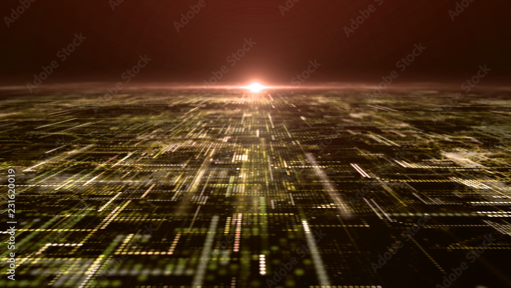 Poster Futuristic digital matrix particles grid virtual reality abstract cyber space environment background