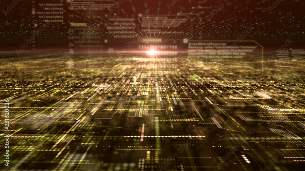 Poster Futuristic digital matrix particles grid virtual reality abstract cyber space environment background
