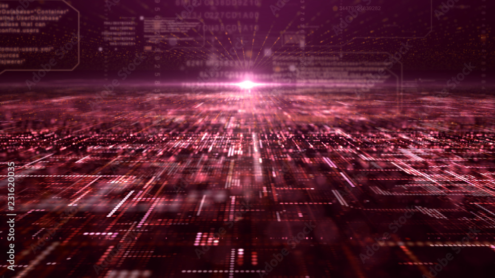 Poster Futuristic digital matrix particles grid virtual reality abstract cyber space environment background