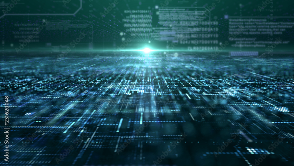 Leinwandbilder Futuristic digital matrix particles grid virtual reality abstract cyber space environment background