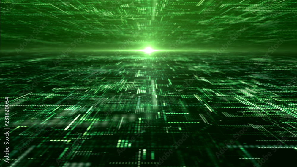 Fototapete Futuristic digital matrix particles grid virtual reality abstract cyber space environment background