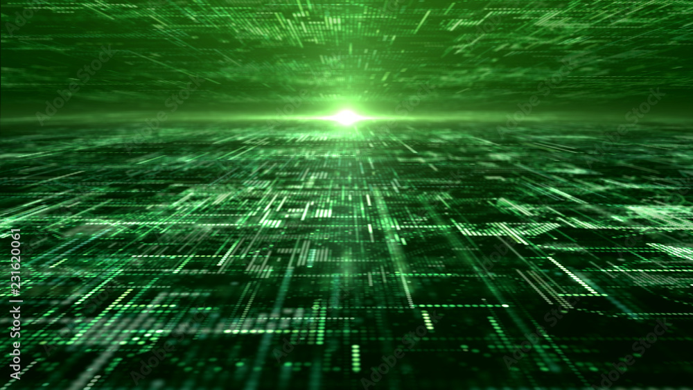 Aufkleber Futuristic digital matrix particles grid virtual reality abstract cyber space environment background