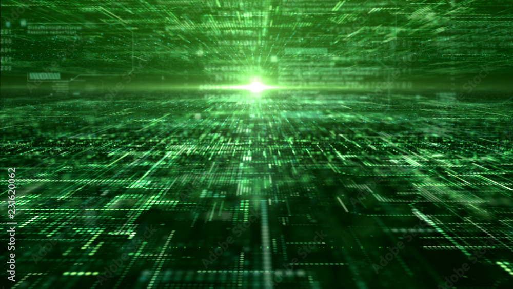 Aufkleber Futuristic digital matrix particles grid virtual reality abstract cyber space environment background
