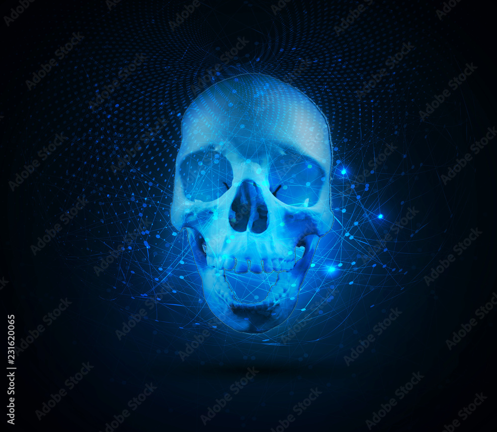 Poster abstract skull mask on an abstract network background