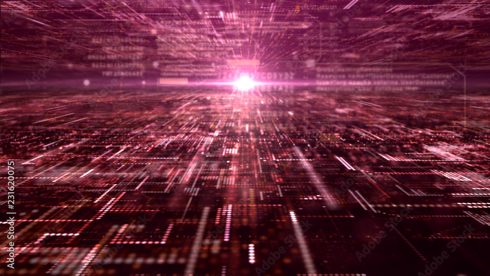 Poster Futuristic digital matrix particles grid virtual reality abstract cyber space environment background