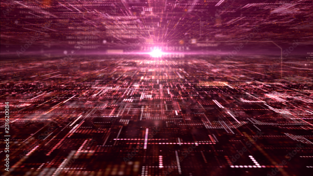 Poster Futuristic digital matrix particles grid virtual reality abstract cyber space environment background