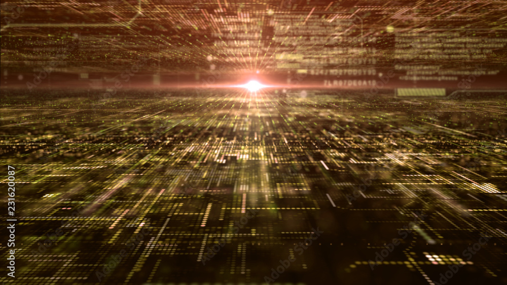 Aufkleber Futuristic digital matrix particles grid virtual reality abstract cyber space environment background