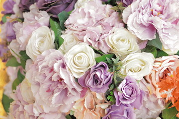 Sam Rong area, Samut Prakan city, Thailand: flowers at Chinese Temple