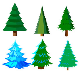 Set of Christmas trees. Isolated icon. Cartoon style.