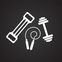 Sport inventory acessories on black background icons