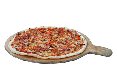 Pizza margarita on the wooden board