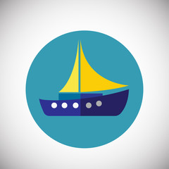 Boat with sail on flat background icon
