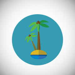 Palm tree on island on flat background icon