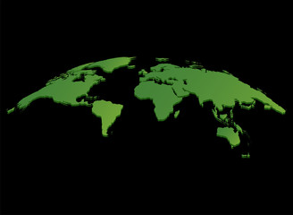 Green World map vector isolated on black background