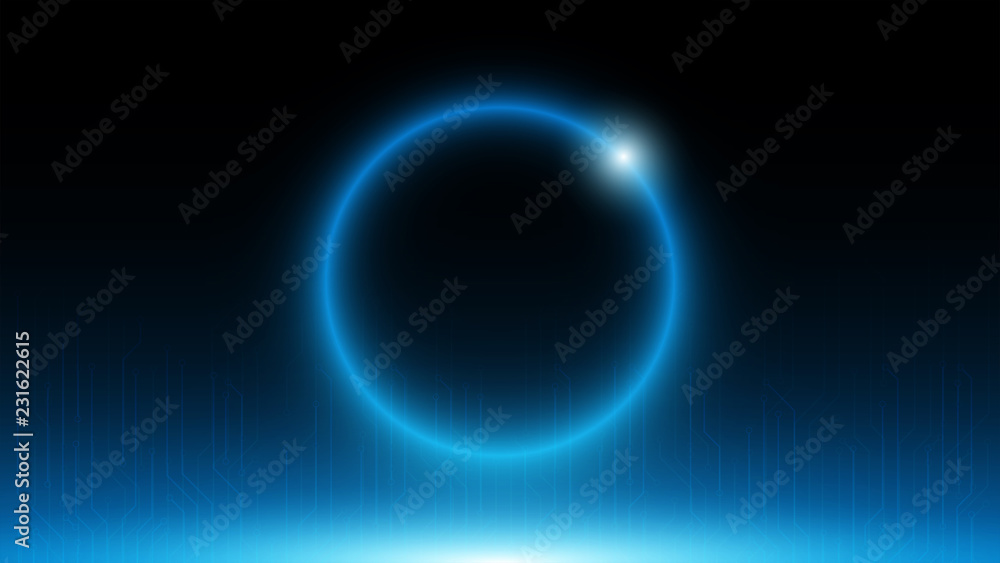 Poster blue circuit server board background with blue circle on center,technology background,computer devel