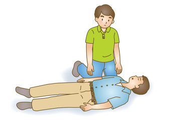応急手当イラスト73：救急蘇生法・胸骨圧迫